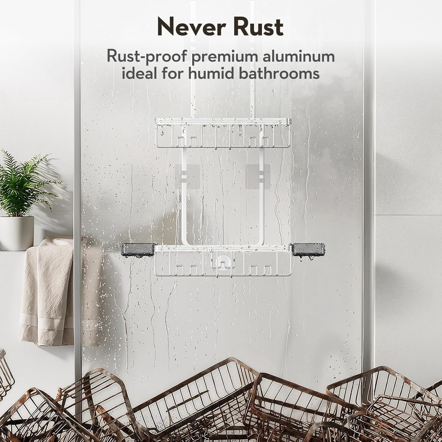 Over the Door Shower Caddy Hanging With Double Soap Holder Never Rust Hanging Shower Caddy With 4 Hooks Hanging Bathroom Organizer No Drilling Shelves for Bathroom Storage Silver