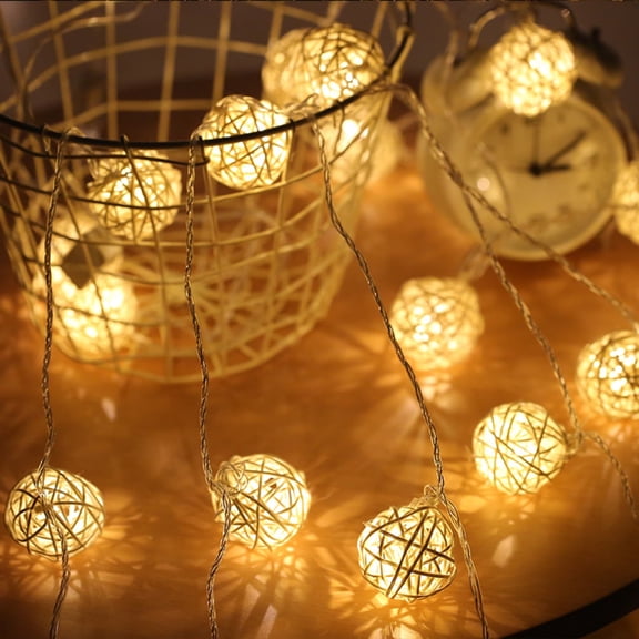 HYEASTR Rattan Ball LED String Lights - 9.84ft 20 LED Lantern Rattan Balls Light, Plug in String Light Indoor Outdoor Fairy String Lights Decorative for Bedroom Party Wedding Garden(Warm Light)