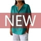 thumbnail image 5 of Top de encaje,Blusa de mujer con escote en V, manga 3/4, aspecto de lino, corte holgado, botones, poliéster, ropa informal, sopatenor, 5 of 9