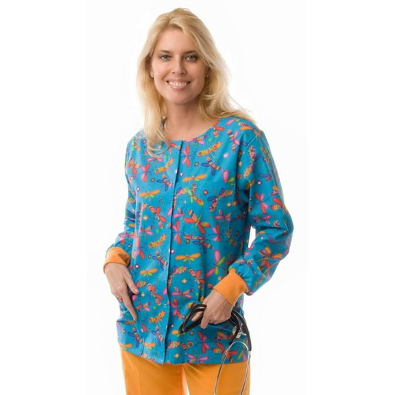 Women's Dragonfly Snap Button Medical Scrubs
