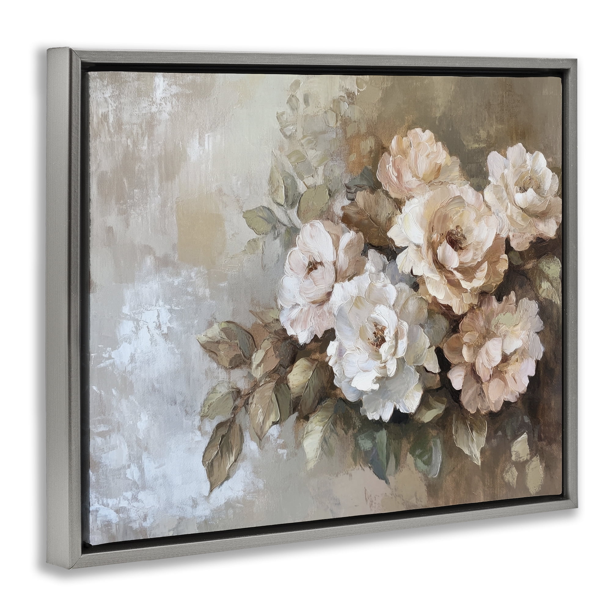Stupell Industries Pastel Budding Blooms Plants & Flowers Painting Gray Floater Framed Canvas Art Print Wall Art, 31 x 25