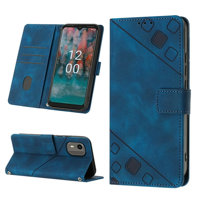 Compatible with Nokia C12 Classic Embossed PU Leather Case with Card Holder Shockproof Cover