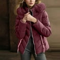 thumbnail image 6 of Olyvenn Women's Winter Warm Thickened Quilted Puffer Jacket Zipper Pockets Bubble Coat with Removable Hood Faux Fur Collar Wine L, 6 of 6