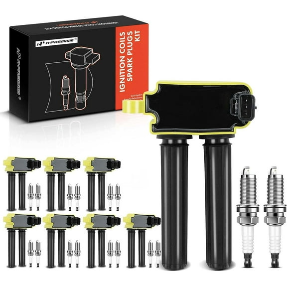 A-Premium 8x (Yellow) Ignition Coil Pack and 16x Iridium Spark Plugs Compatible with Dodge Ram 1500 2500 3500 Durango Challenger Charger & Jeep Grand Cherokee & Chrysler