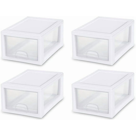 PAWTY 20518006 6 Quart/5.7 Liter Stacking Drawer, White Frame with Clear Drawer, 4-Pack