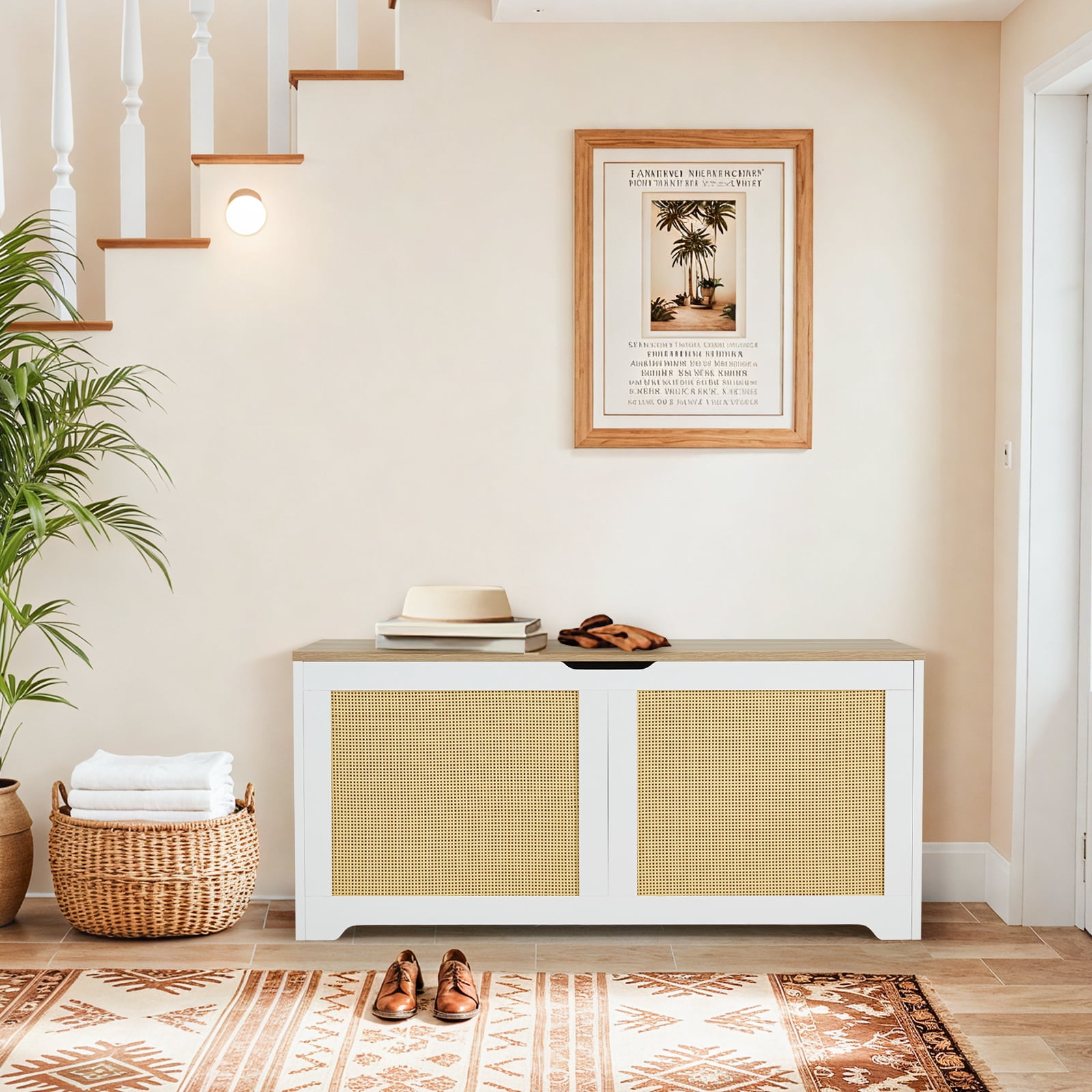 Erinnyees 39.4" Rattan Storage Chest, Storage Bench, Toy Chest, Shoe Bench, with Double Soft - Close Hinges, for Entryway, Bedroom, Living Room, Supports 300 lb
