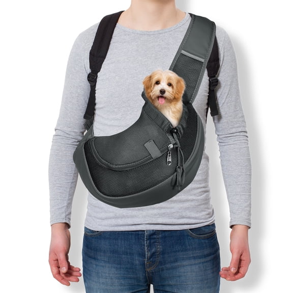 Uxcell Dog Sling Carrier for Small Pet Up to 13.2 lbs Hand-Free Drawstring Pet Sling Carrier with Safety Hook & Adjustable Strap, (Black, 1 Pcs) Intended for Hiking and Camping