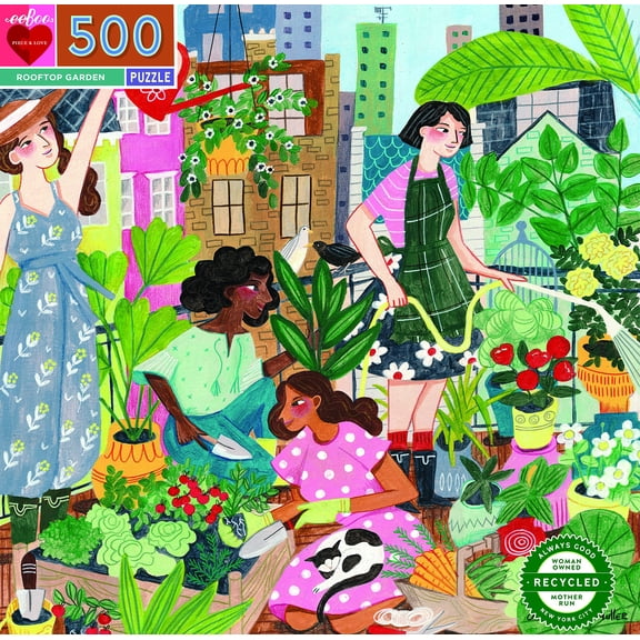 Eeboo Rooftop Garden 500 Piece Jigsaw Puzzle w/Artist Playlist, 23"x23"