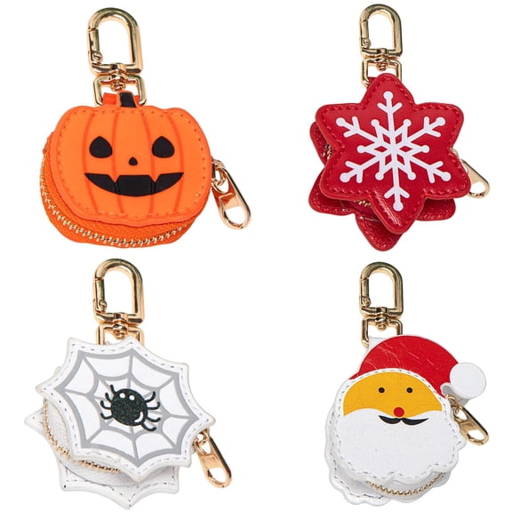 OJSFQUFP 4Pcs Mini Purse Keychain Halloween Pumpkin Keychain Wallet Purse Bag Charms Leather Coin Pouch Gifts for Women