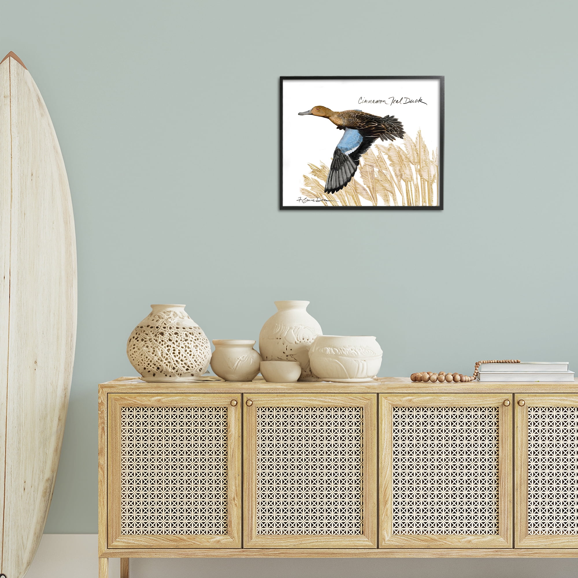 Stupell Industries Cinnamon Teal Duck Flying Animals & Insects Painting Black Framed Art Print Wall Art, 20 x 16