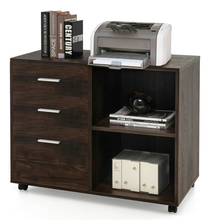 UPC: 6554713037326 | Costway 3-Drawer Wood File Cabinet Mobile Lateral Printer Stand with Open Storage Shelves
