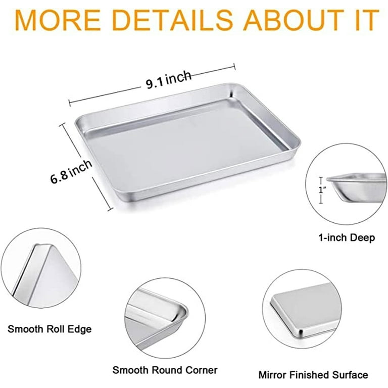Mini Stainless Steel Baking Sheets,Small Cookie Sheets, Toaster Oven Tray  Pan Rectangle Size By HEAHYSI, Non Toxic & Healthy,Superior Mirror Finish 