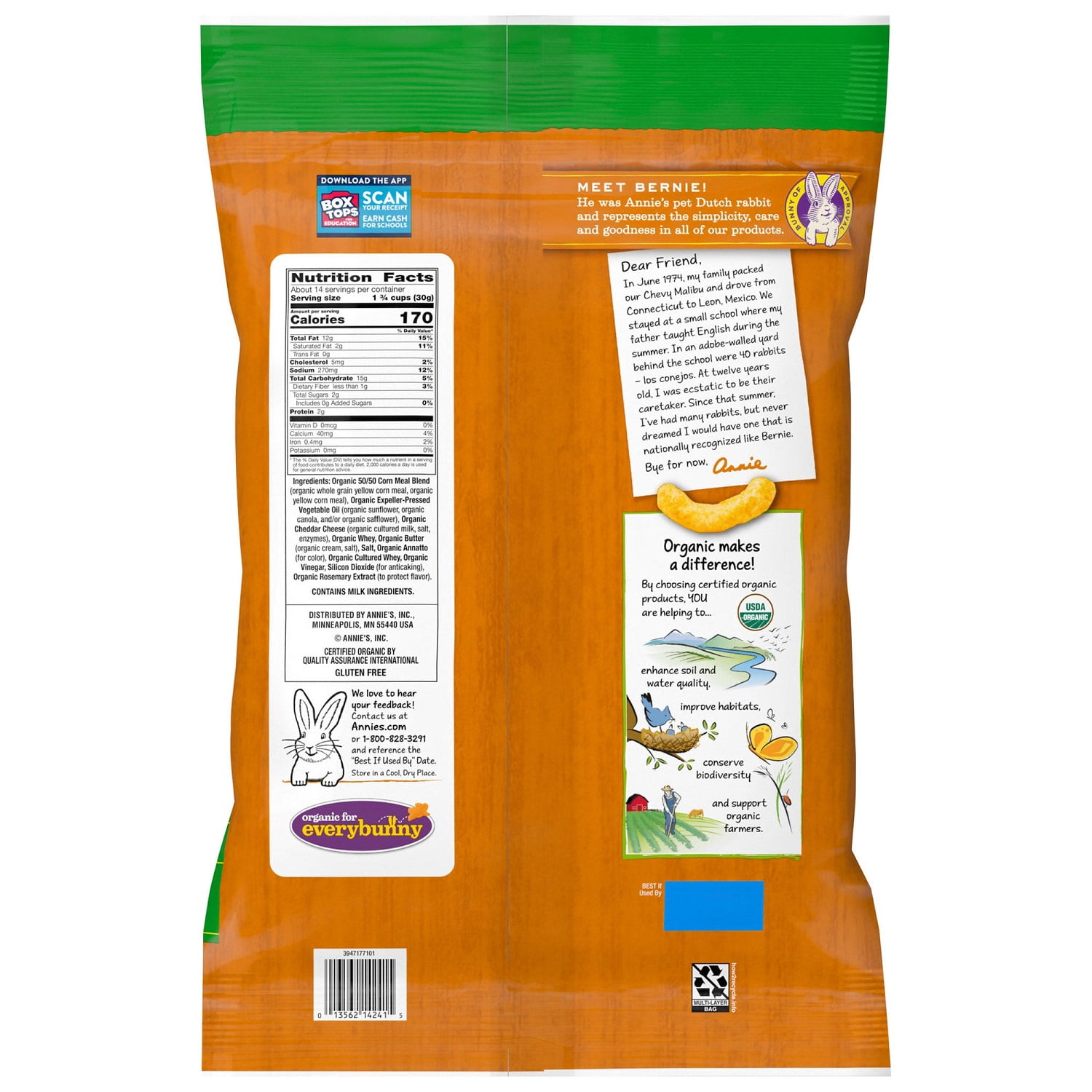 Annie's Organic Extra Cheddar Cheesy Smiles Corn Puffs, 15.5 Ounce