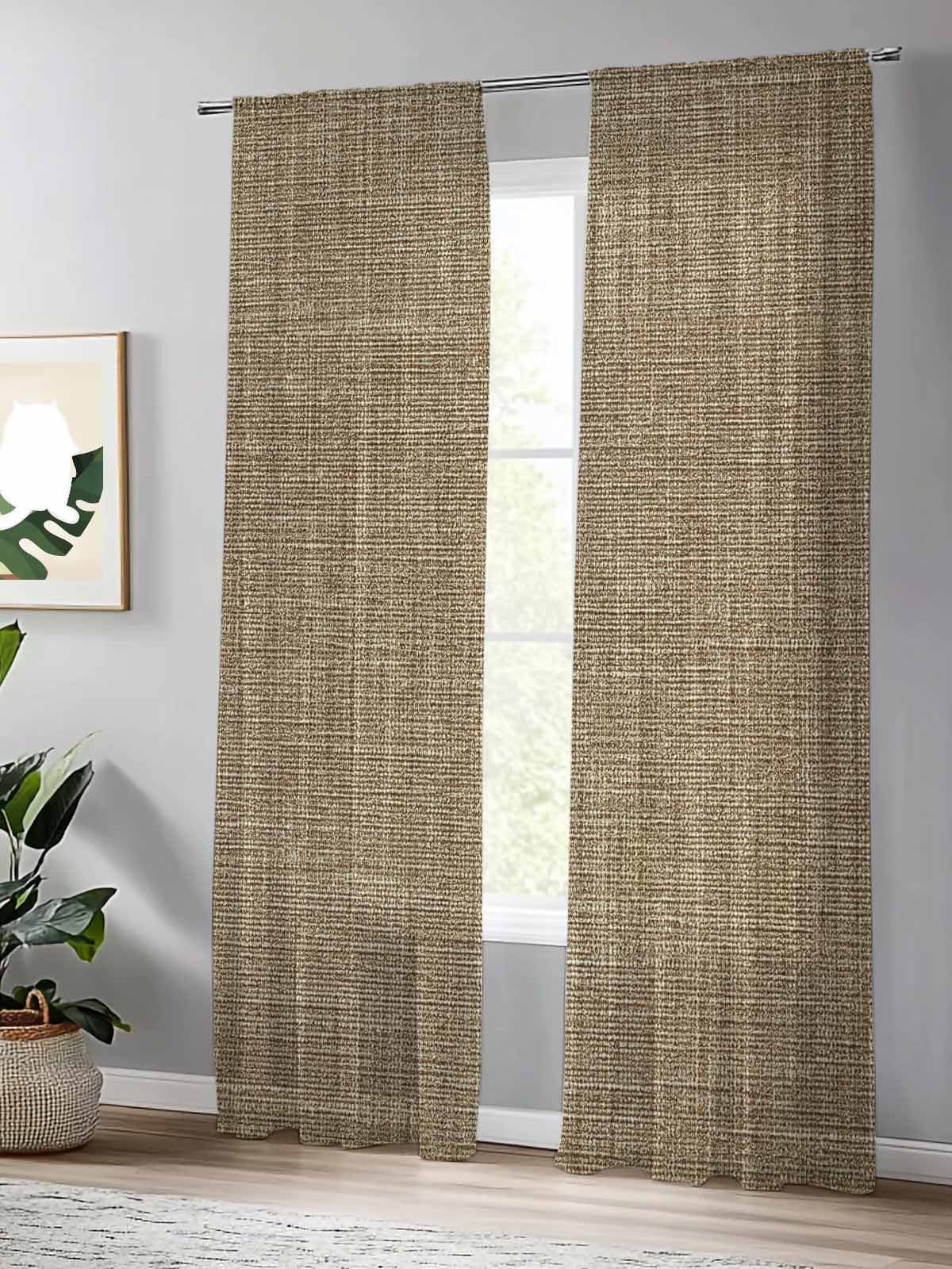 Sheer Curtains 84 Inches Long, Vintage Brown Light Filtering Window Curtains for Living Room, Farmhouse Retro Dark Solid Color Linen Texture Rod Pocket Voile Sheer Curtain Drapes, 52"Wx84"L, 2 Panels