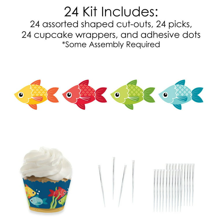 Big Dot of Happiness - Let's Go Fishing - Cupcake Decoration - Fish Themed Party or Birthday Party Cupcake Wrappers and Treat Picks Kit - Set of 24