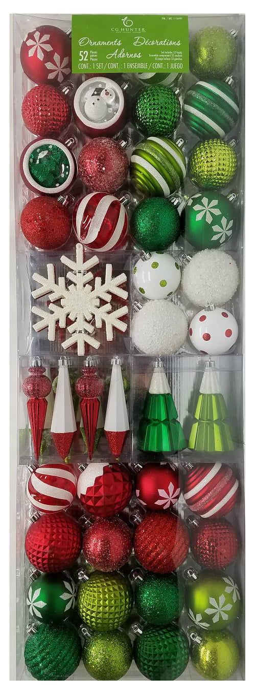 CG Hunter Holiday 6-Piece Shatter Resistant 6" Ornaments Red/Green/White