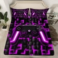 thumbnail image 2 of Manfei Gaming Bed Sheets,Geometry Grid King Sheets,Gradent Purple Black Sheet Set For Boy,Microfiber Room Decor,4pcs, 2 of 7