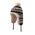 thumbnail image 3 of Winter Knitted Hat Thickened Fleece Lined Warm Earflap Pom Pom Jacquard Weave Outdoor Ski Snow Hat, 3 of 5