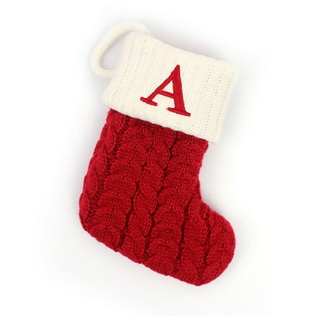 

Listenwind Christmas Present Sock Lettering Initials Snowflake Pattern Knit Cartoon Stockings Cloth Gift Container Decorative Bag