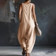 thumbnail image 4 of Women’s Loose Fit Sleeveless Jumpsuit with Pocket Design Relaxed Wide Leg Overalls for Casual Daily Wear Beige XL, 4 of 5