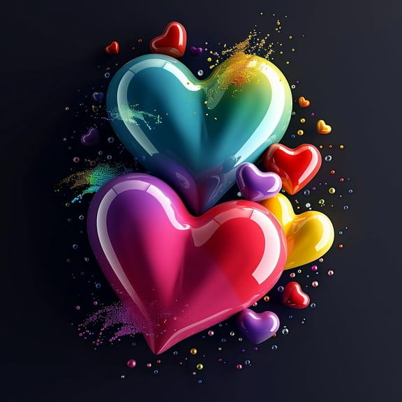 Colorful Heart-shape Shining 5D Diamond Art Painting by Number Kits for Adults DIY Paint with Full Drill Round Diamond Gems Painting Art Craft for Home Wall Decor 15.8x15.8in(3)