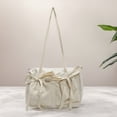 thumbnail image 3 of Women Plain Drawstring Tote Bag With Bow Cute Shoulder Bag Large Capacity Decor Bag (Beige), 3 of 10