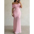 thumbnail image 5 of Pink Foldover Off Shoulder Ruched Mermaid Evening Dress Slim Fit Cinched Waist Party Gown, 5 of 7