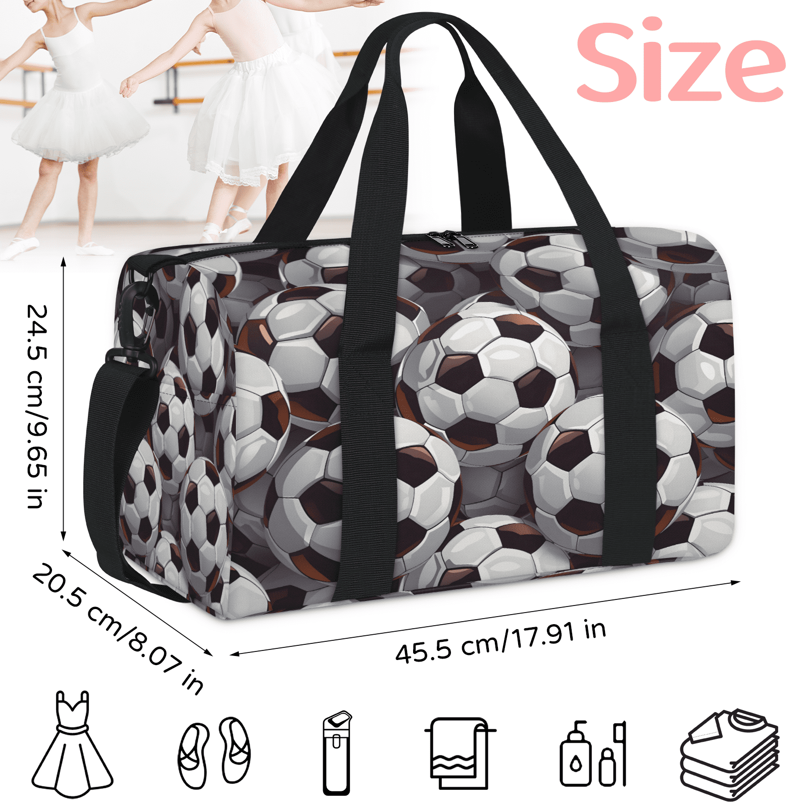 Herdesigns Soccer Ball Football Gym Bag for Women, Duffle Bag for Travel Sport, Lightweight Waterproof Carry on Weekender Overnight Dance Yoga Workout Bags