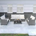 thumbnail image 5 of 7Pcs Outdoor Dining Set,Patio Sectional Sofa Conversation Set All Weather Wicker Rattan Couch Dining Table & Chair with Ottoman (7 Seat Gray/Beige), 5 of 7