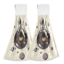 Yayeee Kitchen Hanging Hand Towels Set of 2 with Loop Bathroom Absorbent Tie Towel, Beige Astronaut Planet