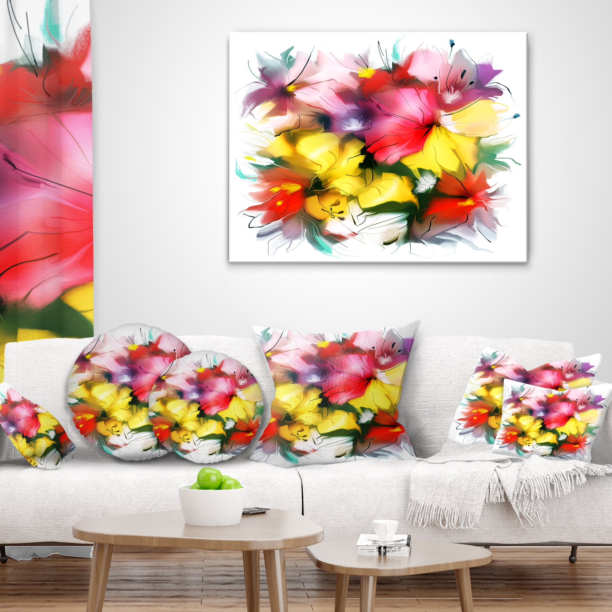 Designart Textured Flowers in Multiple Hues - Contemporary Throw Pillow - 18x18