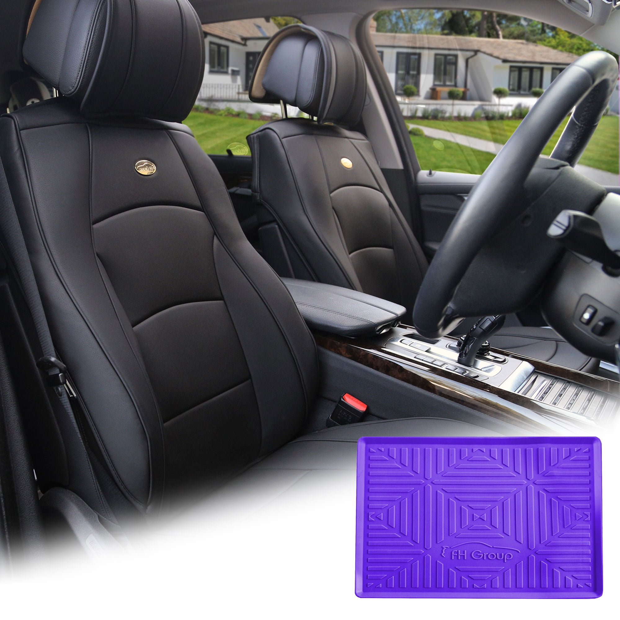 FH Group Solid Black Leatherette Front Bucket Seat Cushion Covers for