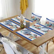 Placemats 1 Pack, Navy Starfish Summer Woven Placemat, Linen Place Mats for Kitchen/Dining Tables, Ocean Conch Coral Coastal Shell Washable Table Mats for Party