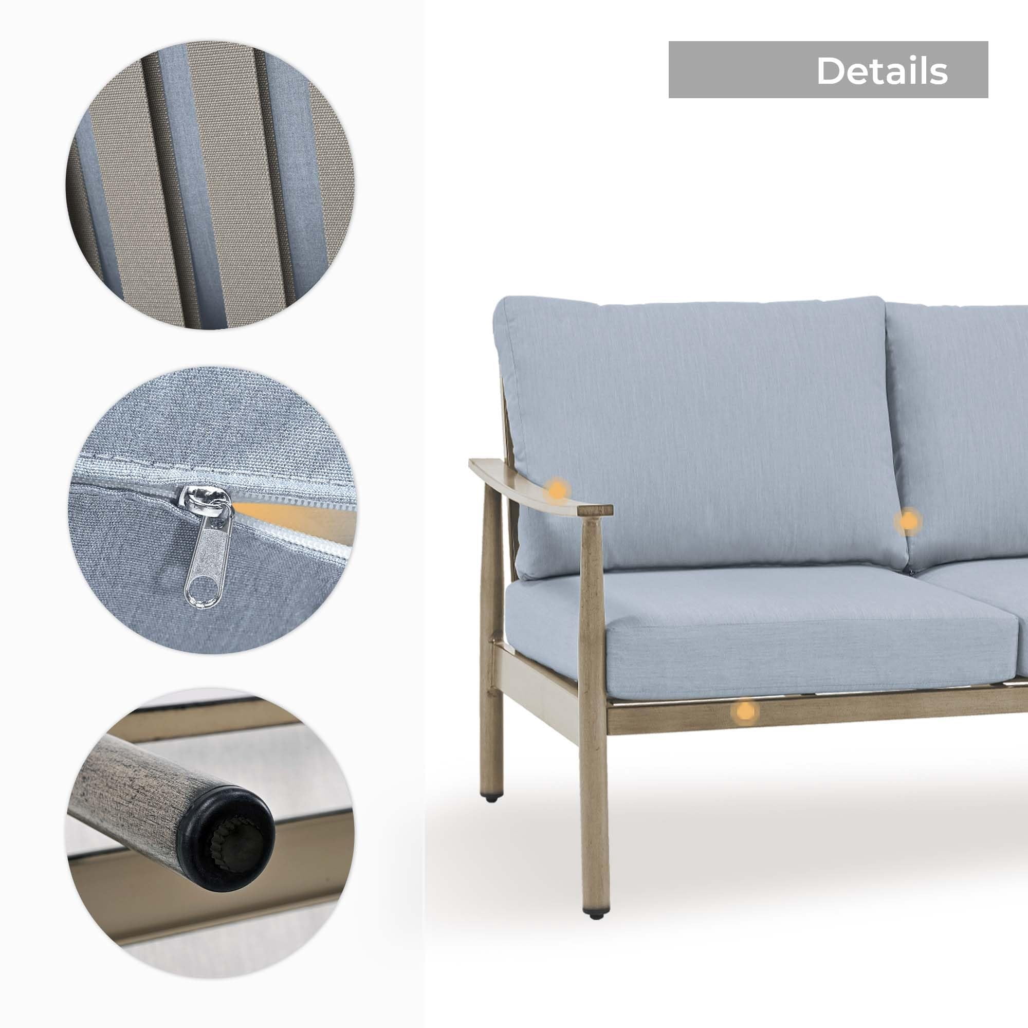 Patio Sofa 3 Seater Outdoor Aluminum Couch with Rope Backrest Thick Cushion All Weather Patio Furniture for Deck Backyard Porch, Blue