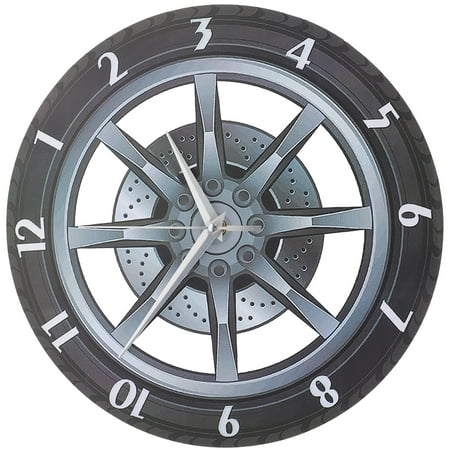 CRILSTYLEO Modern Black Acrylic Wheel Wall Clock for Mechanics - 1 Piece Stylish Automotive Decor