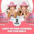 thumbnail image 2 of Light Up Pink Cowgirl Hat For Girls - (Pack of 2) Kids Cowboy Hat With Blinking Tiara Sequin Trim Fringe And Drawstring, Felt Girls Pink Cowboy Hat For Kids Costume Party Accessory, Dress-up, 2 of 8