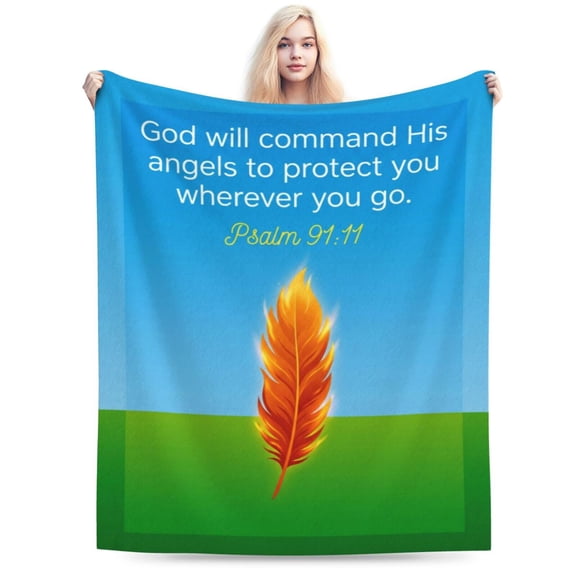 Christian Blanket Flannel Feather Religious Pattern Decorative Warm Cozy Home Decor for Couch and Bed 50x40