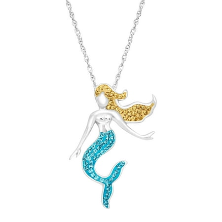 - Mermaid Pendant Necklace with Swarovski Crystals in Sterling Silver