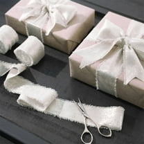 Hmgxay Flash Bronzing Chiffon Ribbon, Hand Tear Raw Silk Ribbon for Decorations, Frayed Edge Luxury Ribbon for Weddings and Christmas, Versatile Crafting Ribbon for Gift Wrapping(White)