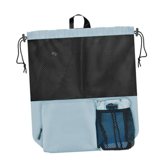 Mochila de malla con cordón, informal, para playa, de viaje Azul