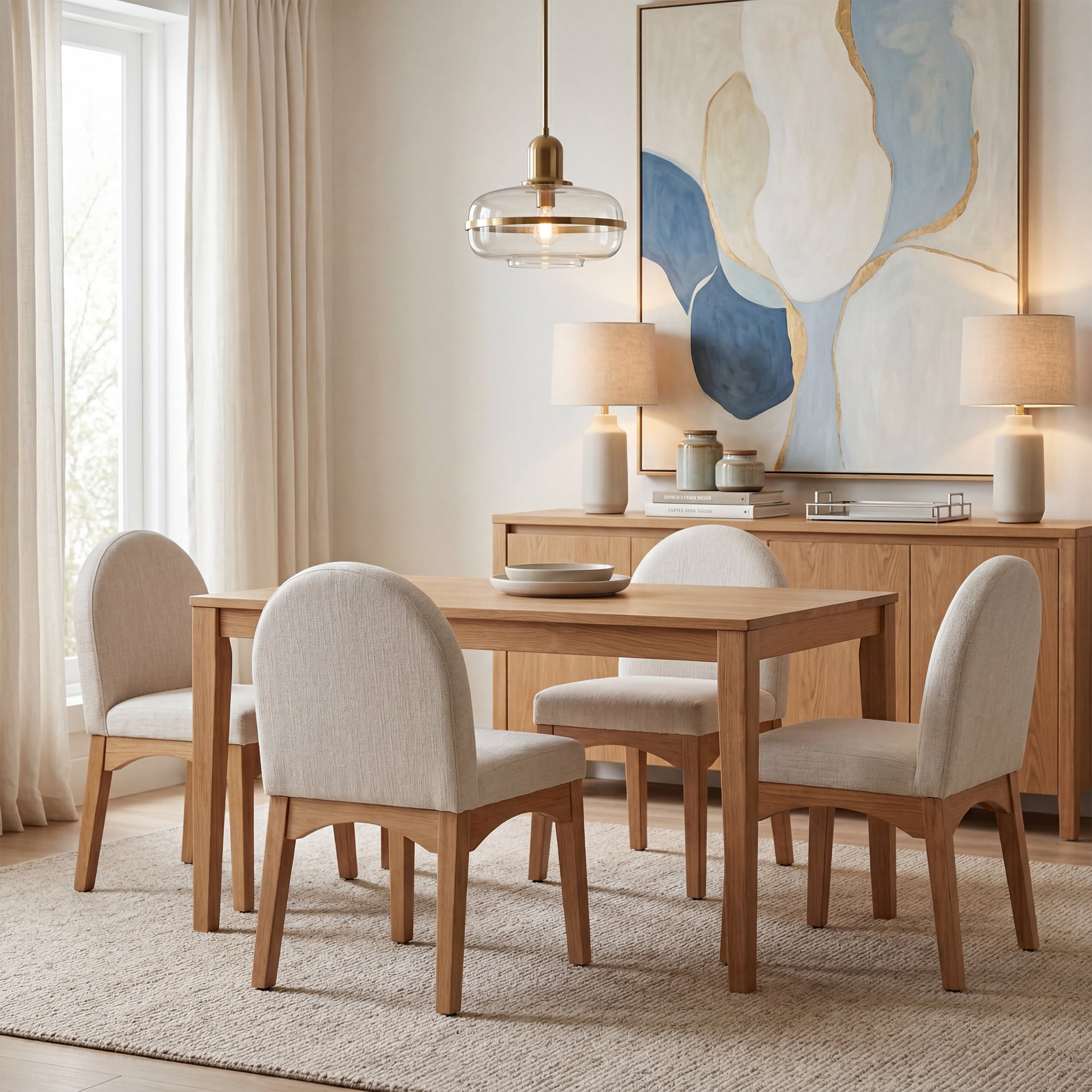 Guyou Modern Dining Chairs Set of 6, Linen Upholstered Dining Room Chairs, Mid Century Wooden Kitchen Side Chairs for Dining Room, Kitchen, and Living Room, Beige