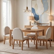 Guyou Modern Dining Chairs Set of 2, Linen Upholstered Dining Room Chairs, Mid Century Wooden Kitchen Side Chairs for Dining Room, Kitchen, and Living Room, Beige