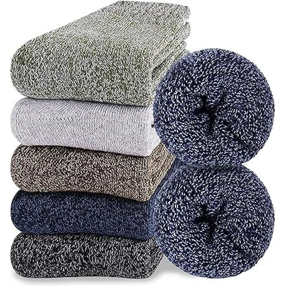 Cushioned Wool Socks Mens, 5 Pairs Hiking Thermal Warm Socks for Men Walking Super Soft Cozy Boot Socks