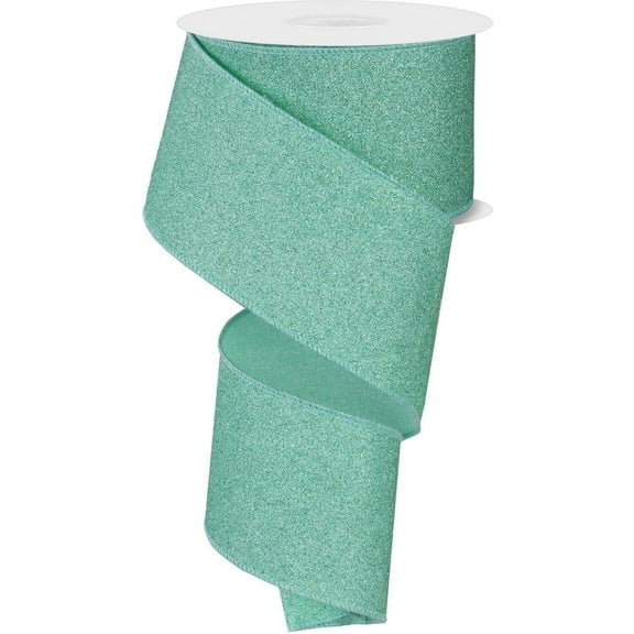 2.5" Fine Glitter on Royal Ribbon: Mint Green (10 Yards)