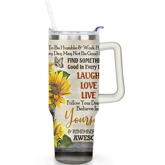 40oz Sunflower Tumbler with Handle Spill Proof Lid Straw 40 oz Sunflower Theme Tumbler Double Insulated Travel Must Haves Cup Sunflower Gifts for Men Women