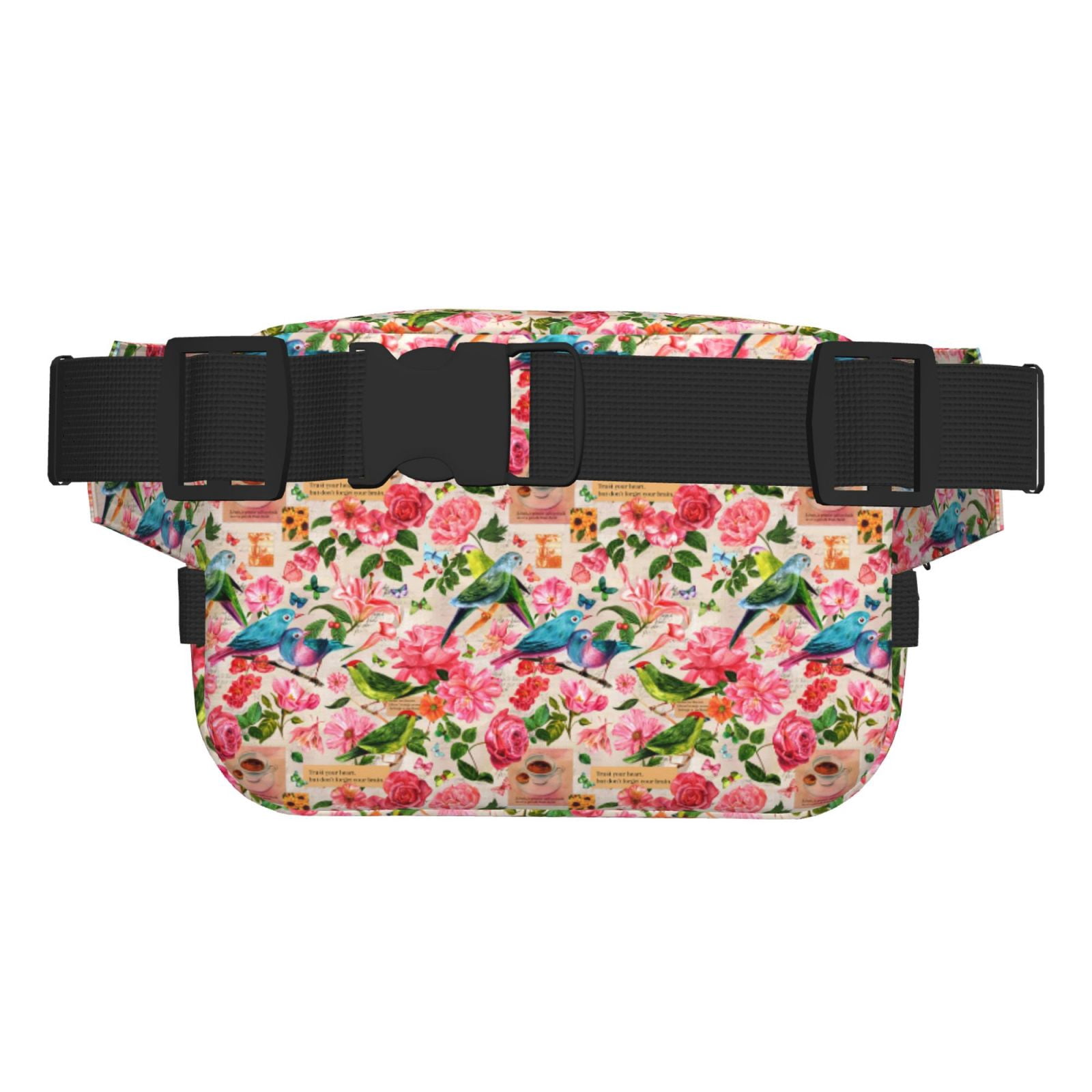 Picia Watercolor Birds Print Square Double-Layer Waist Bag Mini Adjustable Waist Belt Bag Exercise Running Travel Hiking