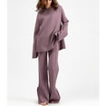 thumbnail image 5 of Usmixi Womens Lounge Set 2 Piece Sweater Outfits for Women Fashion Flared Long Sleeve Round Neck Pullover Sweater and Drawstring Flared Pant Suits Two Piece Sets, 5 of 6
