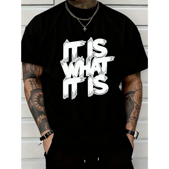 100% Cotton IT IS WHAT IT IS Men's Red Graphic T-Shirt - Casual Short Sleeve Crew Neck, Eye-Catching Statement Print, All-Season Comfortable Machine Washable, Simple Fit Top,tees,menswear