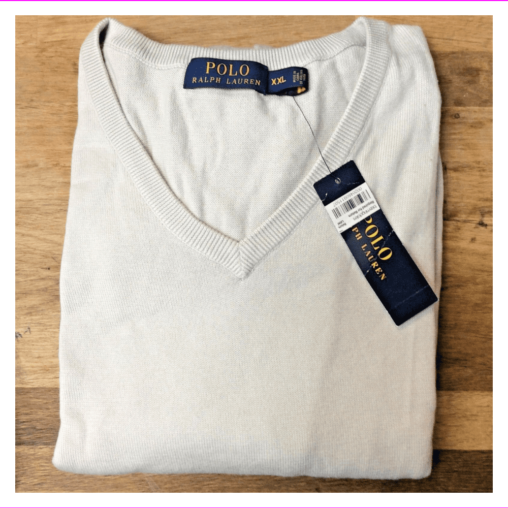 Polo Ralph Lauren Men's Italian Yarn V-neck Cotton Cream Sweater - Size ...