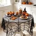 thumbnail image 4 of Halloween Table Cloth, Black Spider Web Lace Tablecloth for Round Tables, Gothic Halloween Decor for Masquerade, Scary Movie Nights, Dinner Party Table Decorations, B, 4 of 8